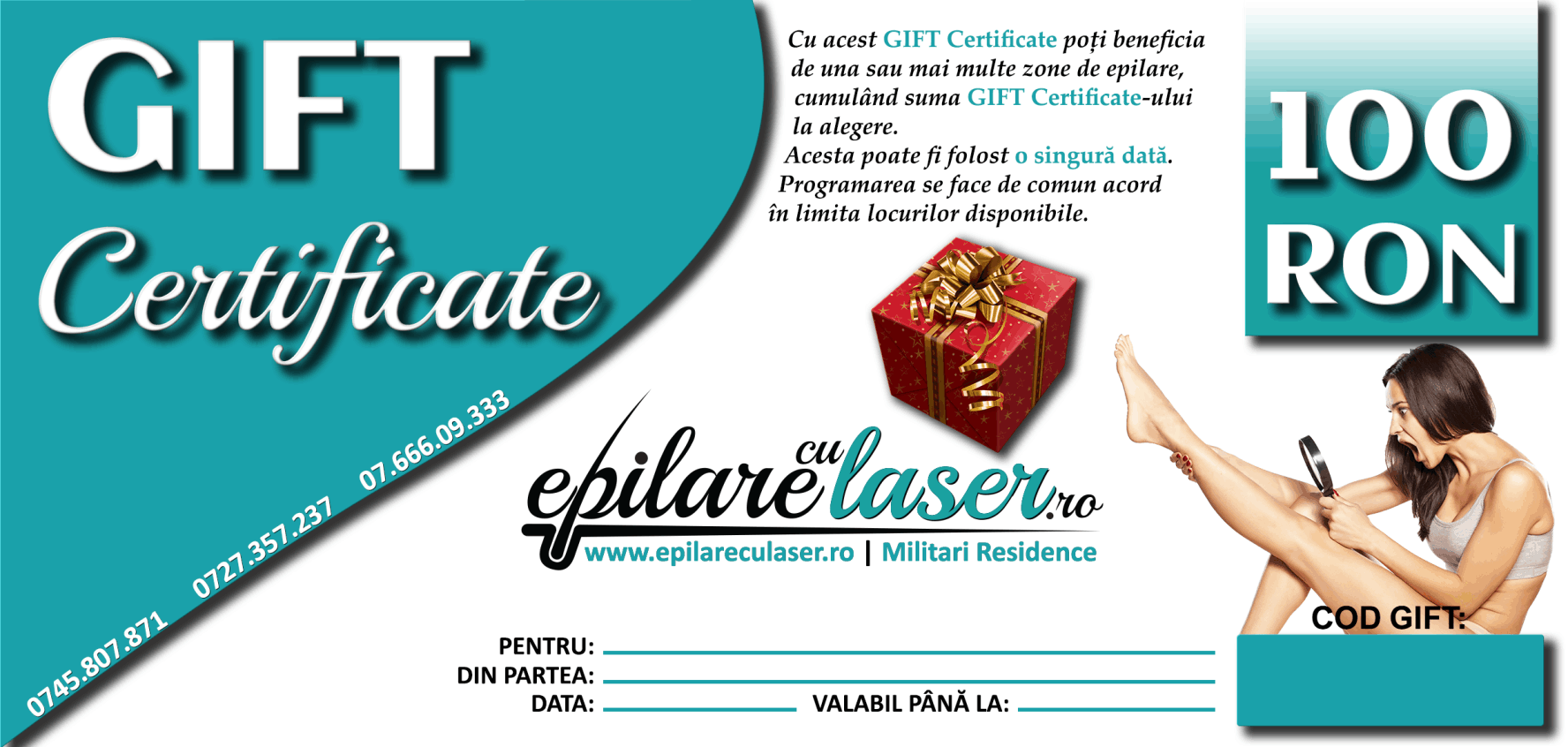 Gift Certificate 100 RON - Card Cadou epilare definitivă cu laser